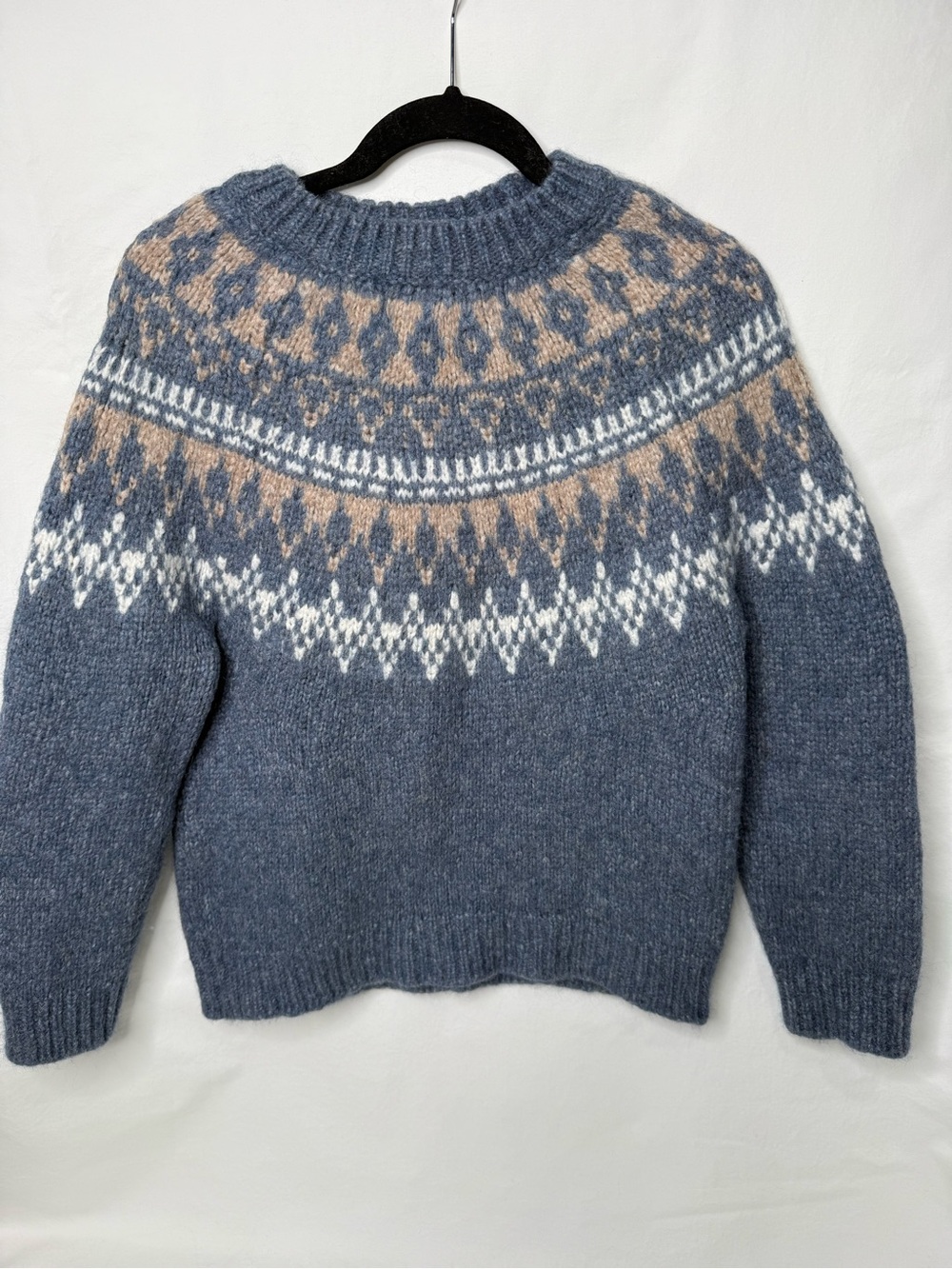 Varma (Kids) Fair Isle Alpaca Wool Pullover Sweater Beige blue Crew Neck knit